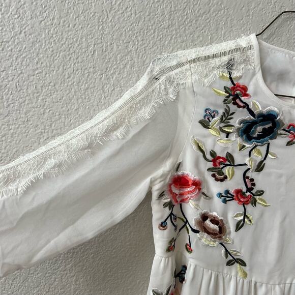 ASOS White Chiffon Lace Floral Ethereal Embroidered Shift Mini Dress US 4 - Picture 6 of 7